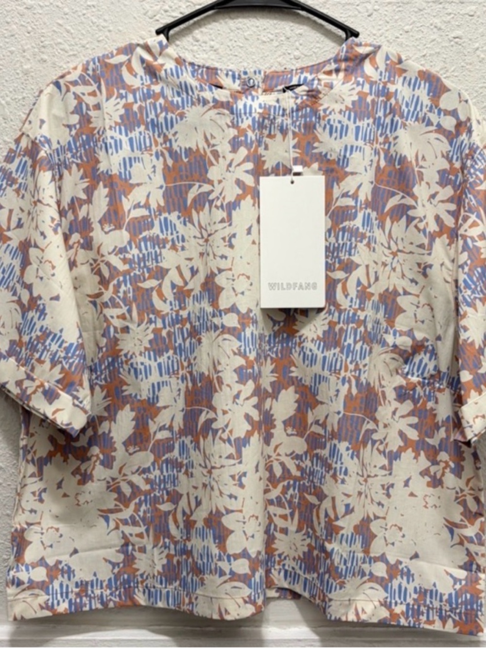 Wildfang Floral Print Boxy Top in Cream, Blue & Rust Accent